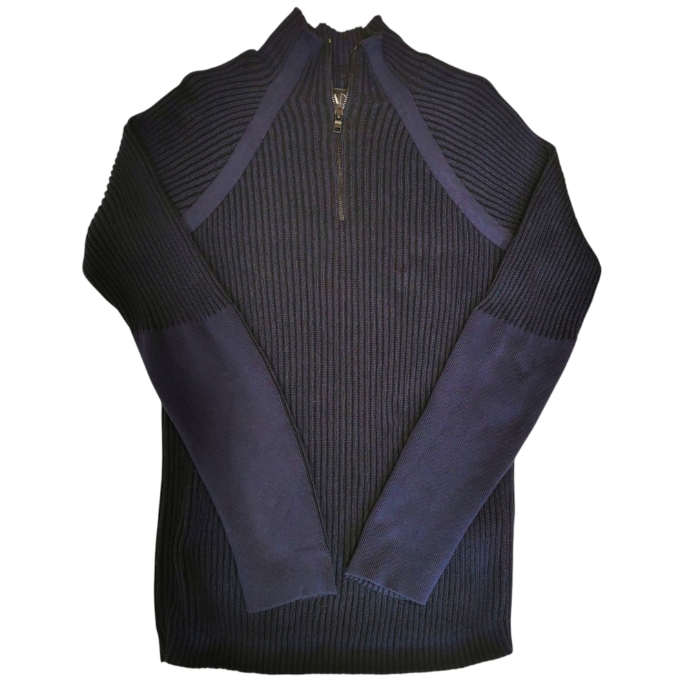 Armani Exchange Luxurious Mock Neck 1/4 Zip Ribbed Navy Sweater - Sz L